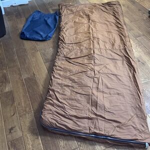 VTG 70s SLUMBER JACK Deluxe Rectangular Sleeping Bag 83X 34" brown quilted w/bag